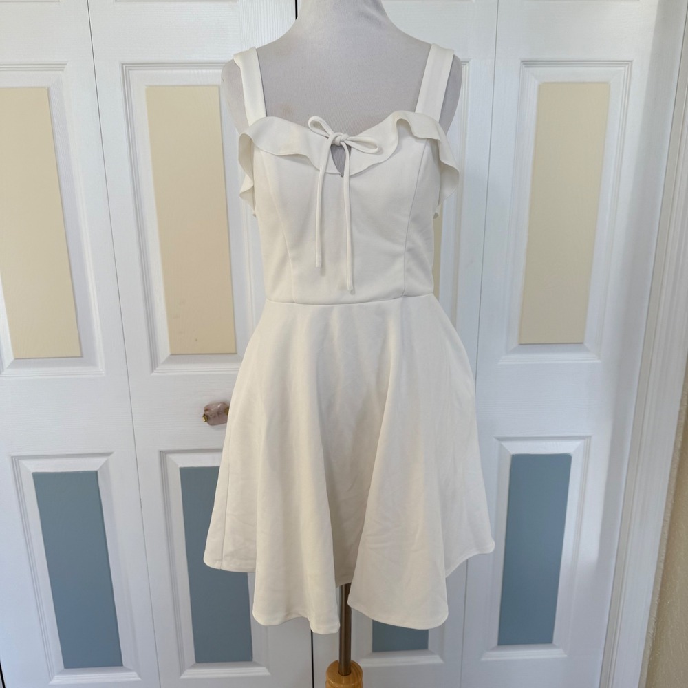 City Studio White‎ Ruffle Tie Front Fit & Flare Dress Sleeveless Homecoming  9